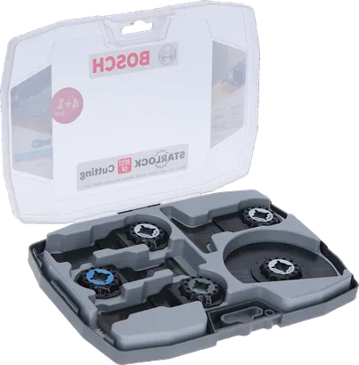 Juego de herramientas multiusos Bosch de 5 piezas para corte de madera y metal en estuche.